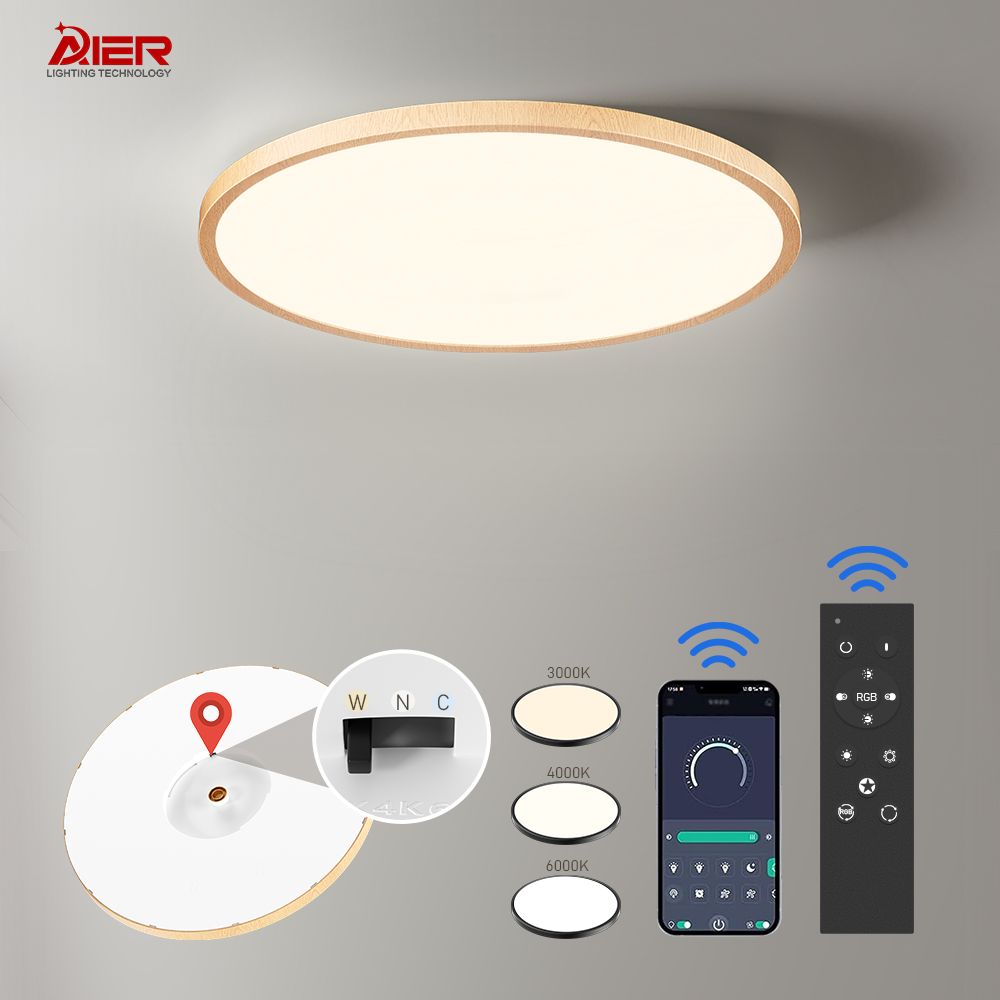 Ultra Thin Dial Wood Pendant Grain Round Led Ceiling Lamp AR-LCL-UT-231