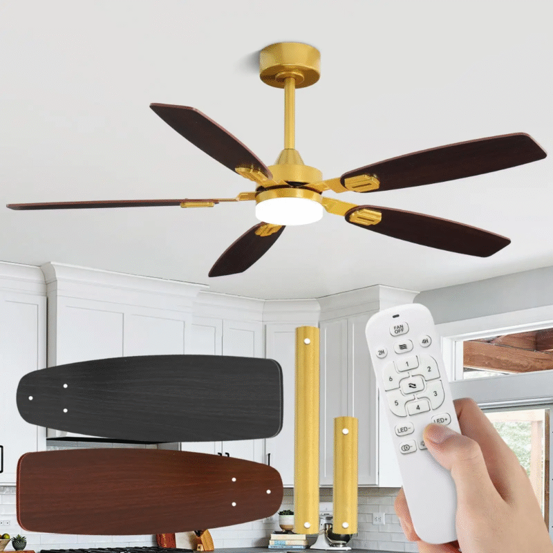 52 Inch Black and Gold Ceiling Fan with Light AZ-1118L-DK