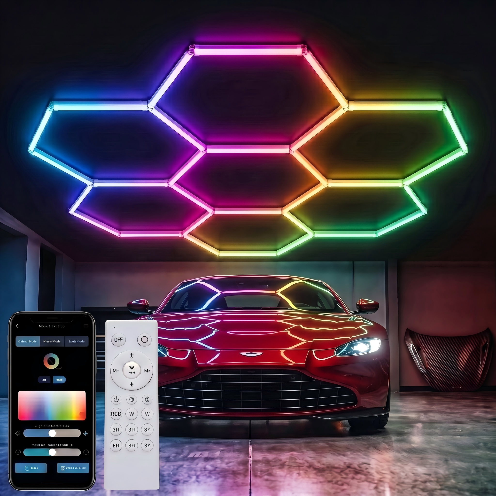 RGB Hex Lights for Garage Detailing Hexagonal LED Ceiling Lamp AR-HGL-0030